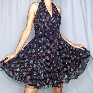 NWT Hell Bunny Sailor‎ Jane Marina Fit & Flare Halter Dress Size S